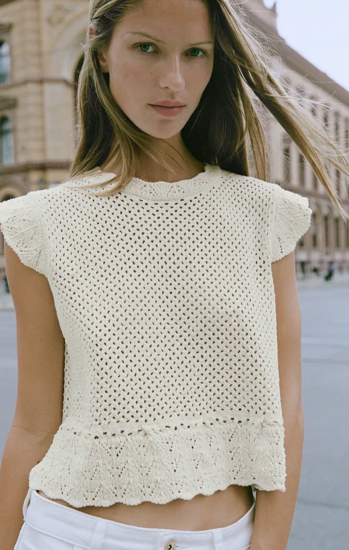 تاپ بافتنی بدون آستین با طرح (Cutwork)برند ZARA ORIGINAL زارا اورجینال NEW 2026 انگلستان