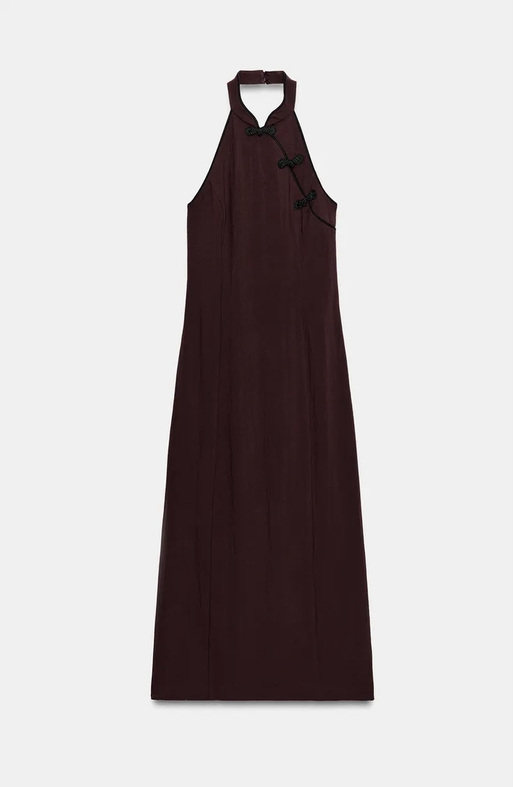 پیراهن میدی پشتباز زارا با یقه هالتری و جزئیات خاص برند ZARA ORIGINAL زارا اورجینال NEW 2026 انگلستان