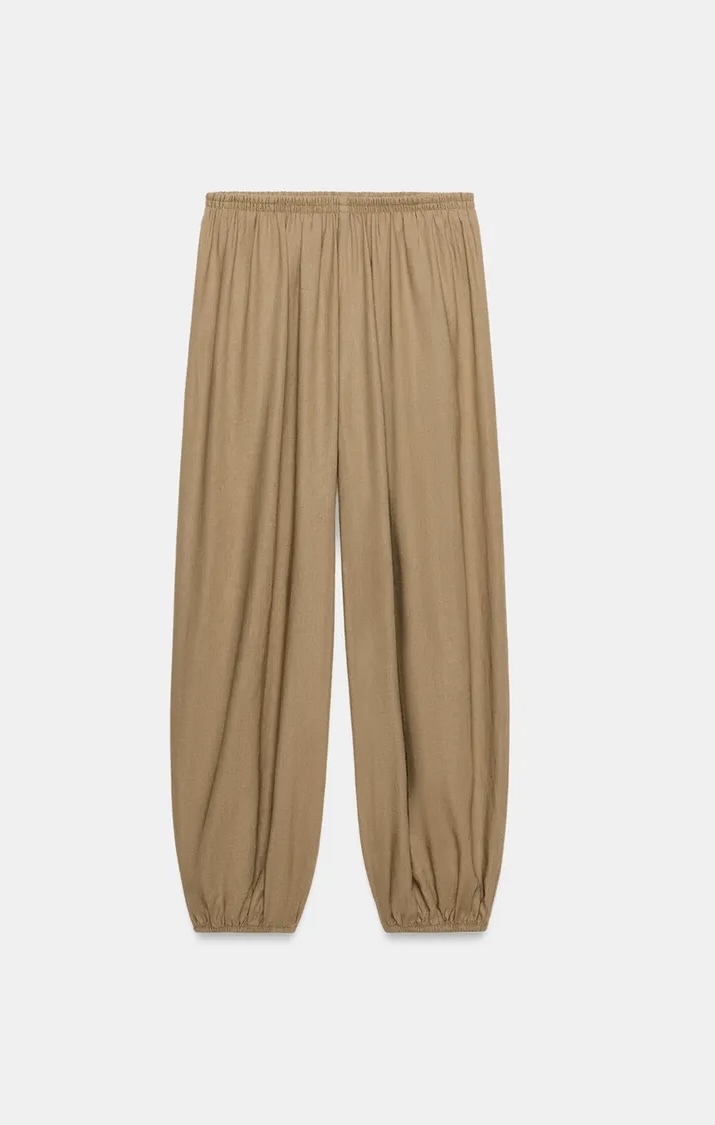  شلوار کتان-لینن مدل راحتی (Relaxed Fit) با مچ کشی برند ZARA ORIGINAL اورجینال NEW 2026 