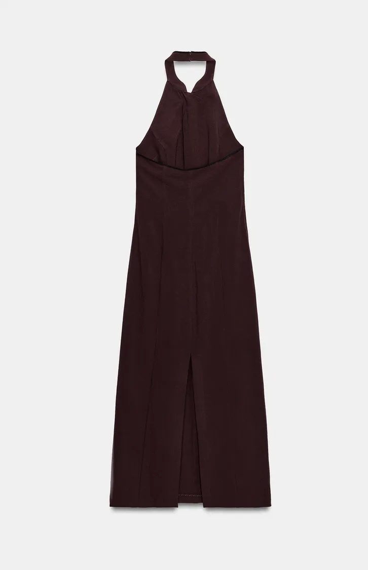 پیراهن میدی پشتباز زارا با یقه هالتری و جزئیات خاص برند ZARA ORIGINAL زارا اورجینال NEW 2026 انگلستان