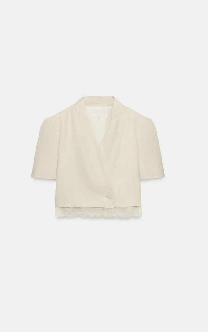  بلیزر بدون یقه با جزئیات توری برند ZARA ORIGINAL زارا اورجینال NEW 2026 انگلستان 