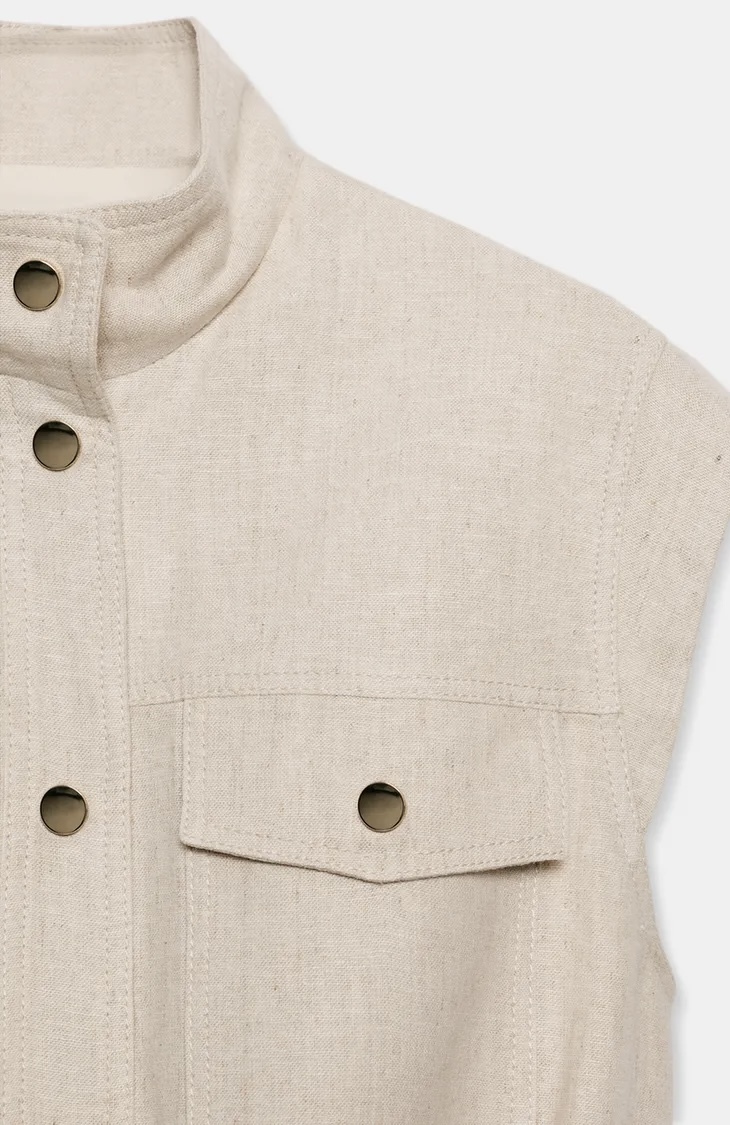  جلیقه کتان لینن با یقه ایستاده برند ZARA ORIGINAL زارا اورجینال NEW 2026 انگلستان 