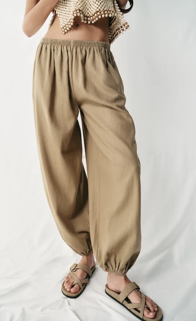  شلوار کتان-لینن مدل راحتی (Relaxed Fit) با مچ کشی برند ZARA ORIGINAL اورجینال NEW 2026 