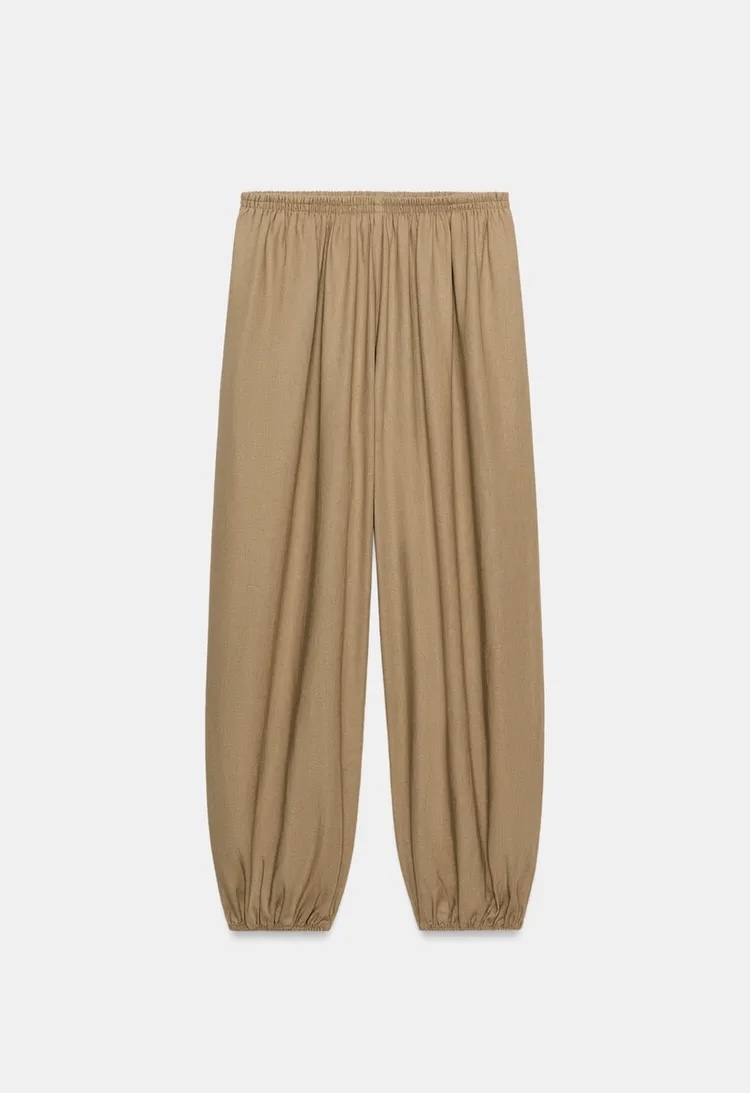  شلوار کتان-لینن مدل راحتی (Relaxed Fit) با مچ کشی برند ZARA ORIGINAL اورجینال NEW 2026 