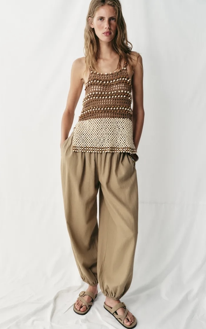 شلوار کتان-لینن مدل راحتی (Relaxed Fit) با مچ کشی برند ZARA ORIGINAL اورجینال NEW 2026