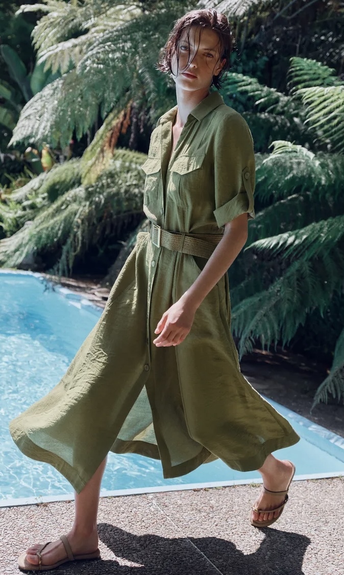  پیراهن میدی کلوش با جزئیات دکمه‌ای و کمربند برند ZARA ORIGINAL زارا اورجینال NEW 2026 انگلستان 