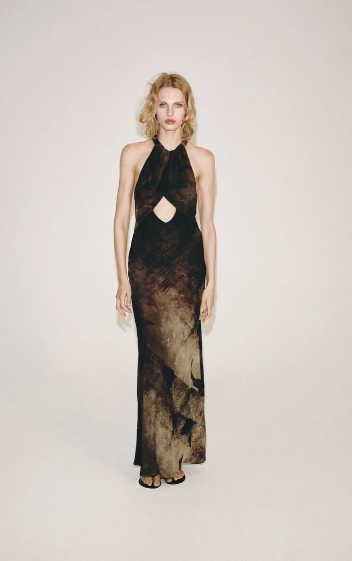 پیراهن ویسکوز با یقه هالتر و جزئیات کات-اوت برند ZARA ORIGINAL زارا اورجینال NEW 2026 انگلستان
