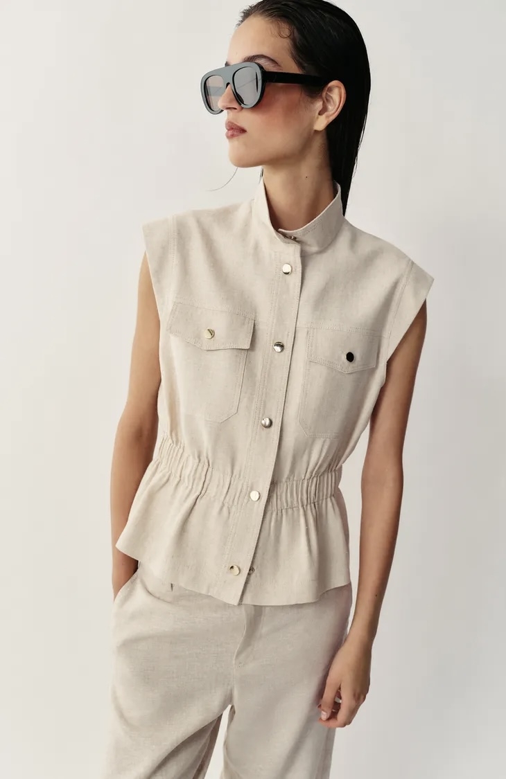  جلیقه کتان لینن با یقه ایستاده برند ZARA ORIGINAL زارا اورجینال NEW 2026 انگلستان 