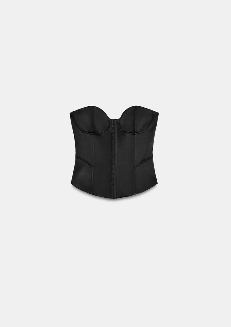  تاپ ساتن با یقه دلبری و جزئیات فلزی برند ZARA ORIGINAL اورجینال NEW 2026 