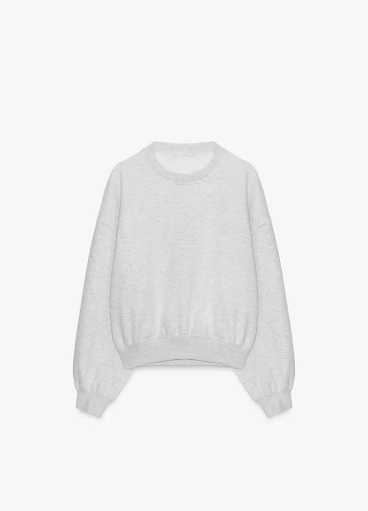  سویشرت نخی یقه گرد با جزئیات چین‌دار برند ZARA ORIGINAL اورجینال NEW 2026 