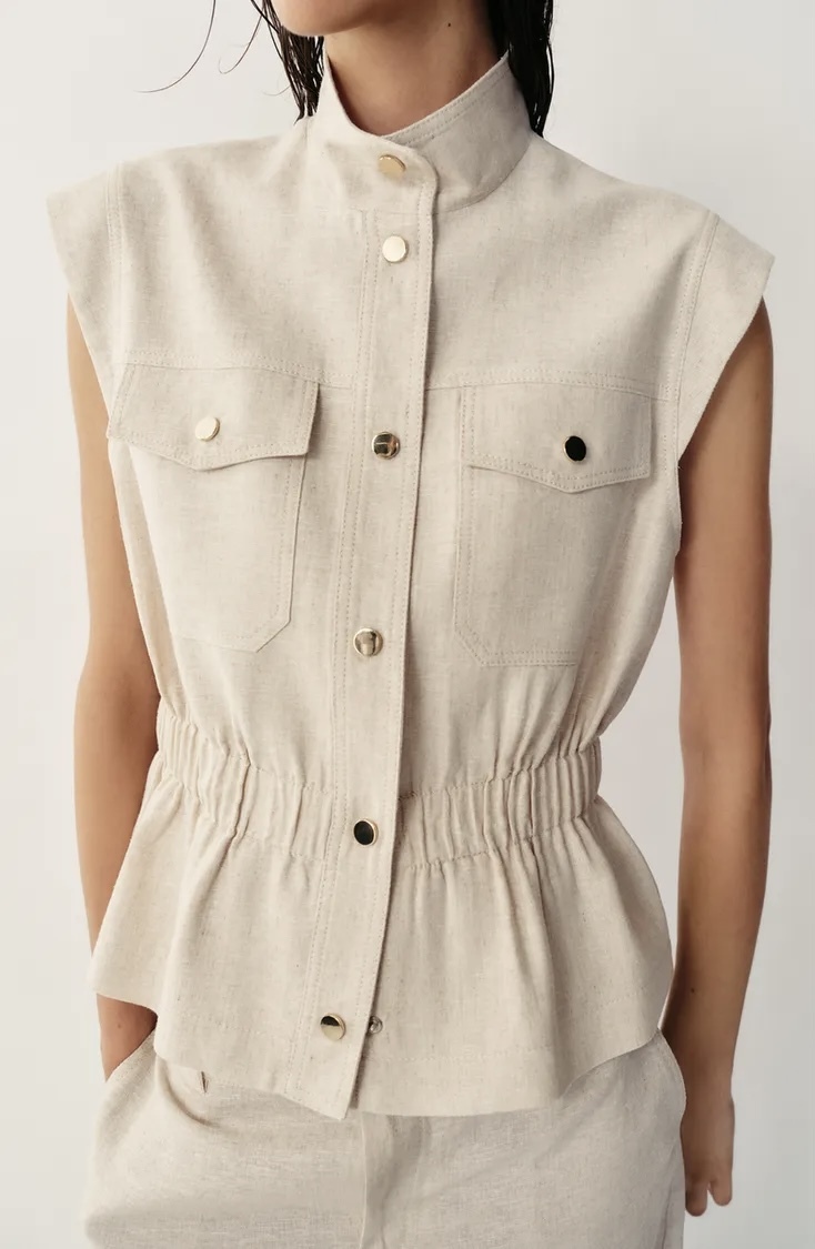  جلیقه کتان لینن با یقه ایستاده برند ZARA ORIGINAL زارا اورجینال NEW 2026 انگلستان 