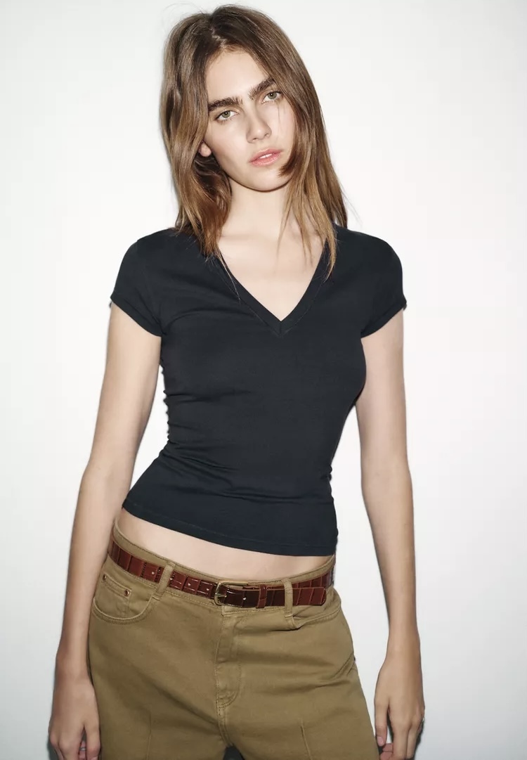  تاپ نخی ۱۰۰٪ پنبه با یقه هفت برند ZARA ORIGINAL اورجینال NEW 2026 
