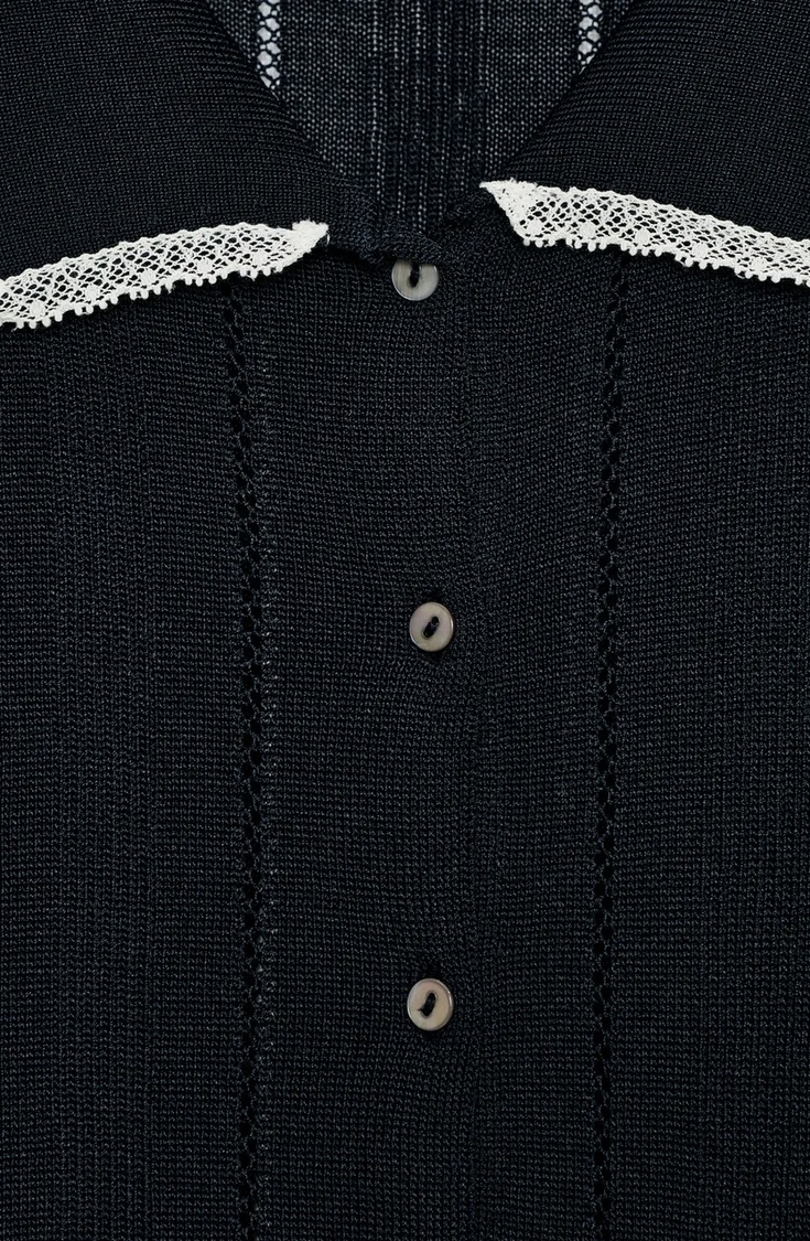  ژاکت بافتنی یقه پولو با تزیین توری برند ZARA ORIGINAL اورجینال NEW 2026 
