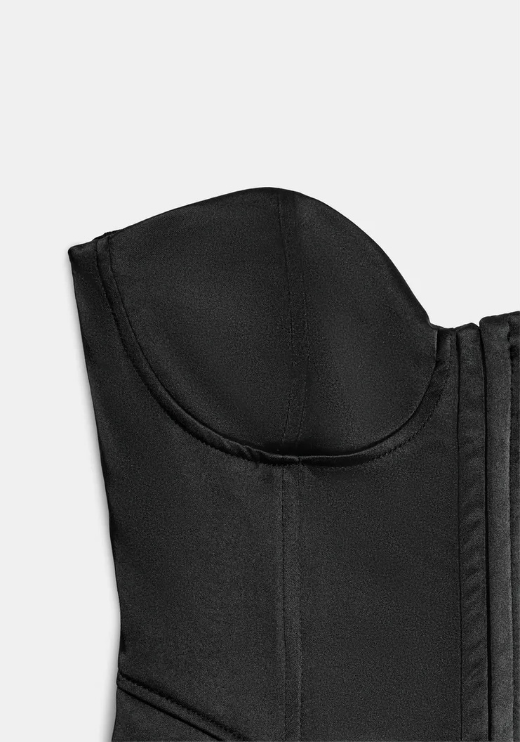  تاپ ساتن با یقه دلبری و جزئیات فلزی برند ZARA ORIGINAL اورجینال NEW 2026 
