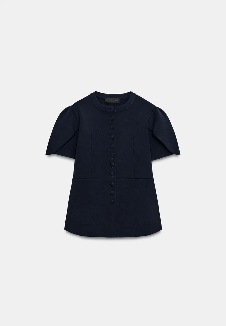  ژاکت بافتنی یقه گرد با آستین پفی کوتاه برند ZARA ORIGINAL اورجینال NEW 2026 