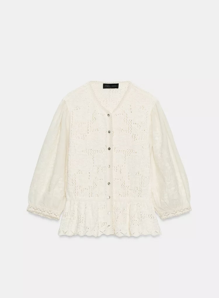  ژاکت بافتنی یقه پولو با تزیین توری برند ZARA ORIGINAL اورجینال NEW 2026 