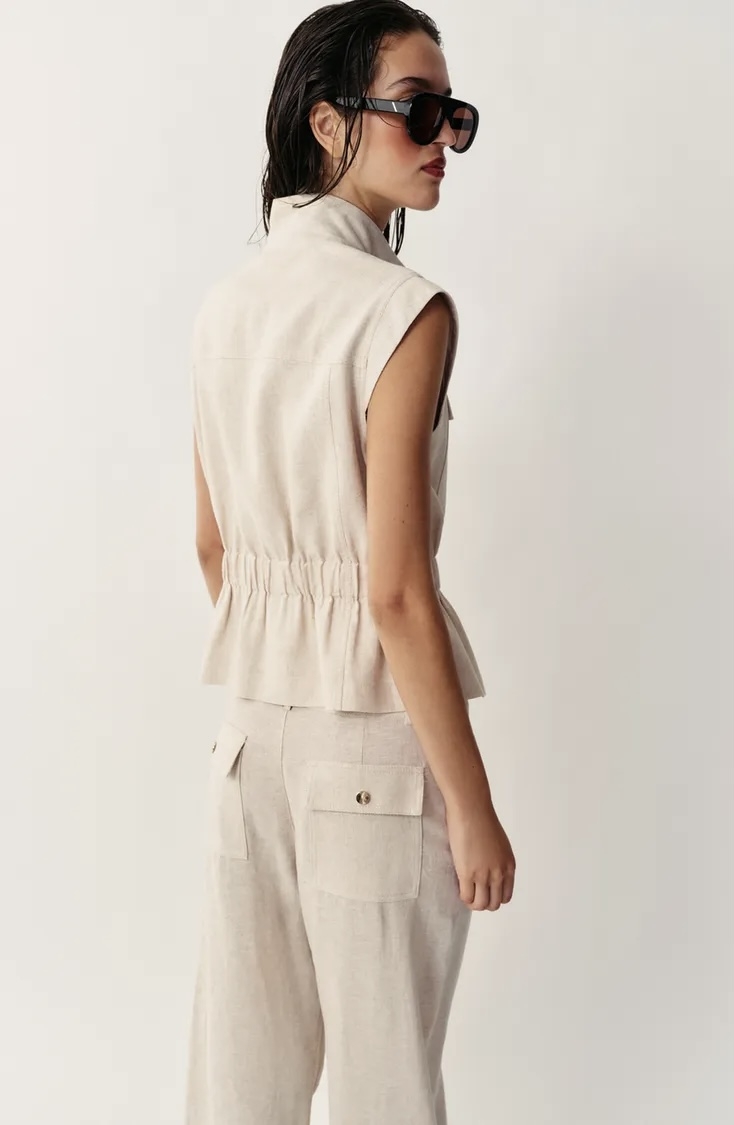  جلیقه کتان لینن با یقه ایستاده برند ZARA ORIGINAL زارا اورجینال NEW 2026 انگلستان 