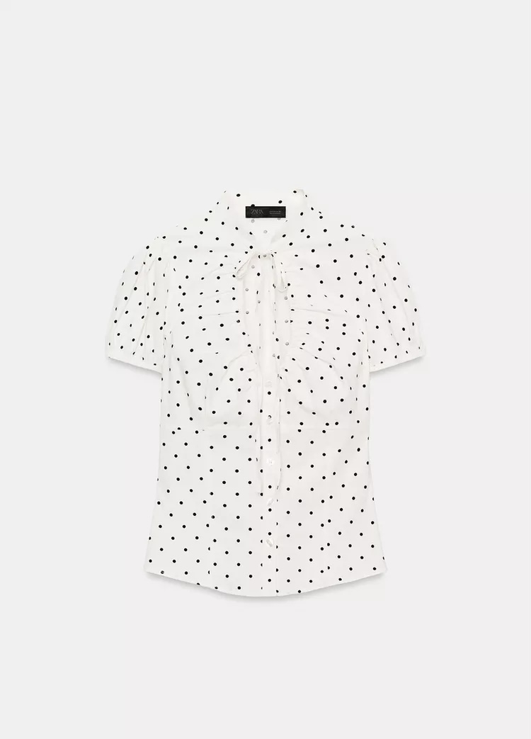 تاپ طراحی اختصاصی با جزئیات کراواتی و آستین پفی برند ZARA ORIGINAL اورجینال NEW 2026 