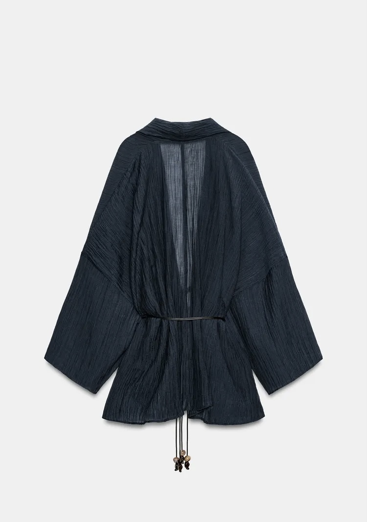 ژاکت کرینکل با آستینهای دراماتیک و کمربند مرواریددوزی برند ZARA ORIGINAL زارا اورجینال NEW 2026 انگلستان