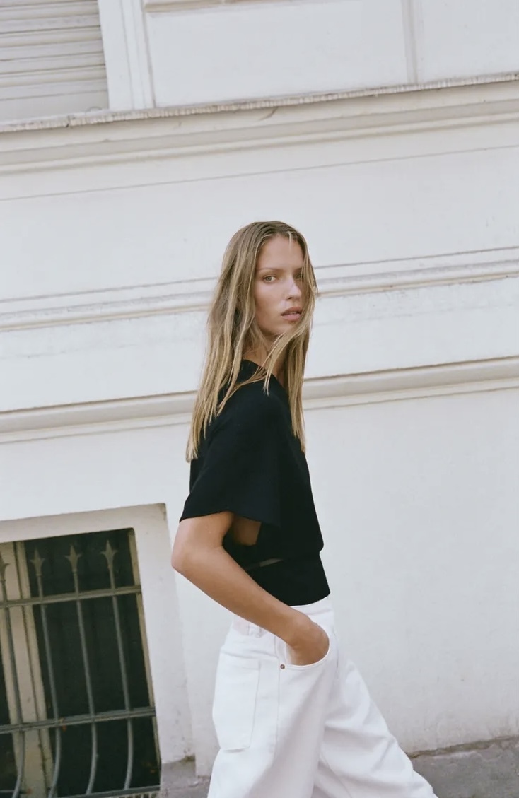  تاپ یقه قایقی آستین پهن با کمربند ظریف برند ZARA ORIGINAL زارا اورجینال NEW 2026 انگلستان 