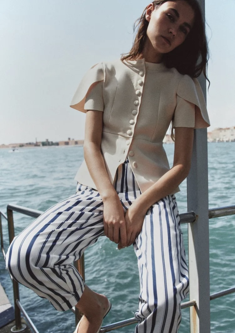 ژاکت بافتنی یقه گرد با آستین پفی کوتاه برند ZARA ORIGINAL اورجینال NEW 2026