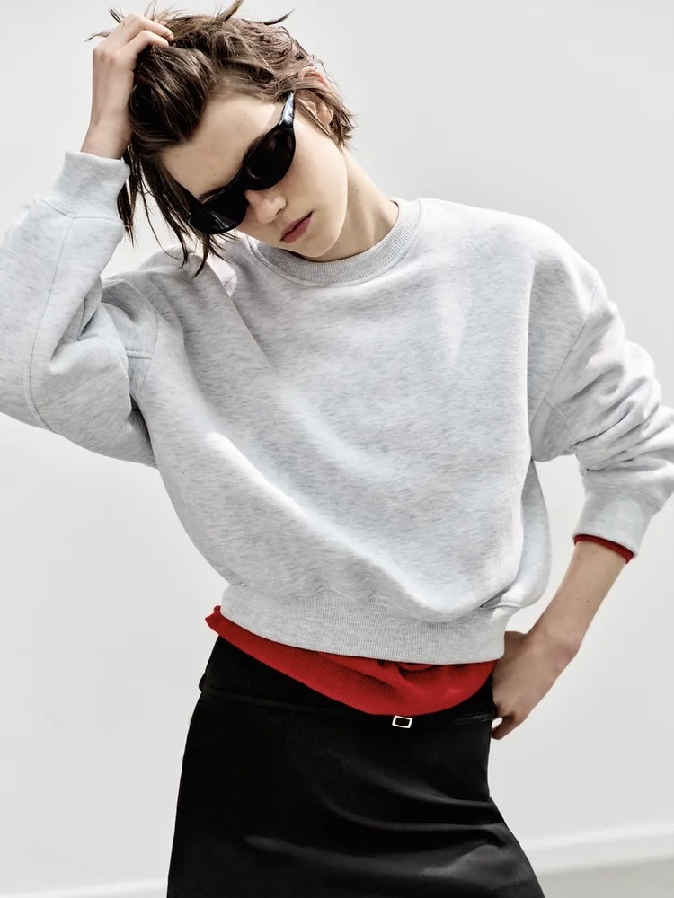  سویشرت نخی یقه گرد با جزئیات چین‌دار برند ZARA ORIGINAL اورجینال NEW 2026 