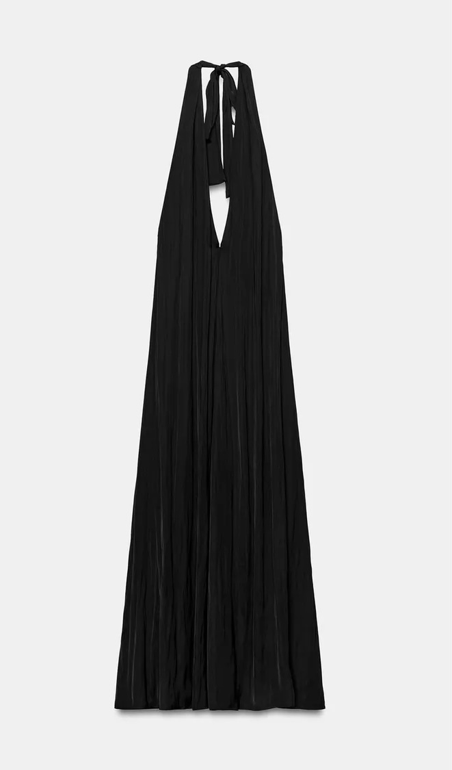  لباس میدی ساتن با طراحی یقه هالتری و یقه هفت عمیق برند ZARA ORIGINAL اورجینال NEW 2026 