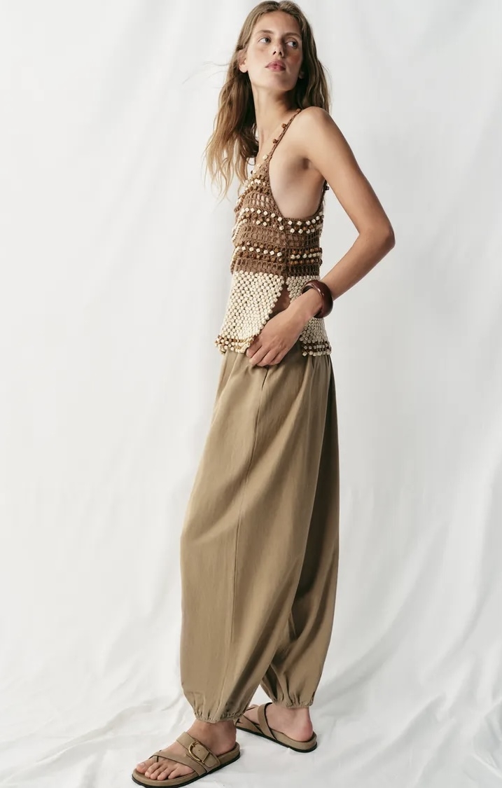  شلوار کتان-لینن مدل راحتی (Relaxed Fit) با مچ کشی برند ZARA ORIGINAL اورجینال NEW 2026 