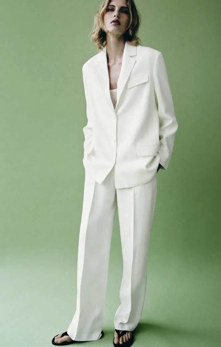 بلیزر کتان (Linen Blend) با برش کلاسیک و جزئیات ظریف برند ZARA ORIGINAL زارا اورجینال NEW 2026 انگلستان