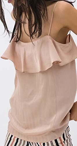  تاپ برند ZARA ORIGINAL زنانه یقه گرد و بندی مدل Zara Salmon Pink اورجینال 