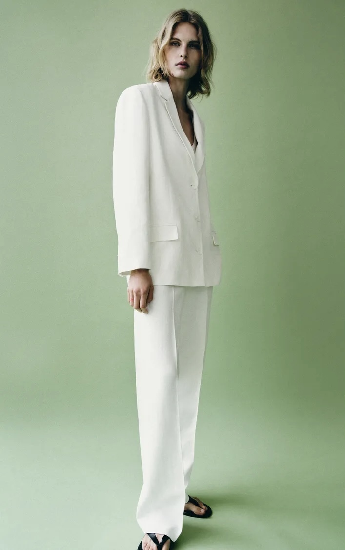 بلیزر کتان (Linen Blend) با برش کلاسیک و جزئیات ظریف برند ZARA ORIGINAL زارا اورجینال NEW 2026 انگلستان
