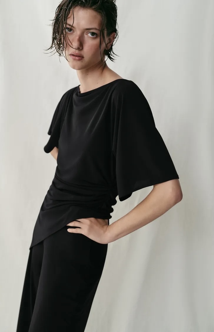  تاپ دِراپ (Draped) آستین کوتاه برند ZARA ORIGINAL زارا اورجینال NEW 2026 انگلستان 